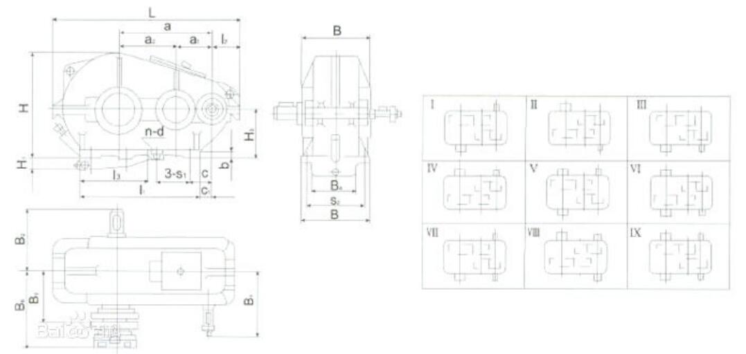 ZQA圓柱齒輪減速機外形、安裝尺寸圖